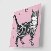 タビー猫 アート 動物 子供部屋 パステルピンク インテリア スクエア壁時計 (傾斜)