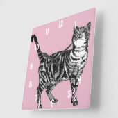 タビー猫 アート 子供部屋 パステルピンク インテリア スクエア壁時計 (傾斜)