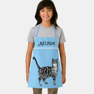 タビー猫 パステルカラー 猫 子ども 女の子 淡い青 エプロン