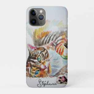 タビー猫 ペット アート 水彩 レディース ウォレット iPhone 11 PROケース