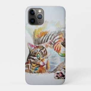 タビー猫 ペット アート 水彩 レディース ウォレット iPhone 11 PROケース