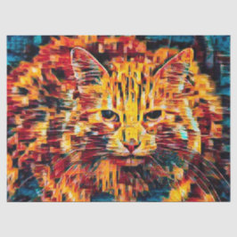 タビー猫 ボーホー イエロー ブルー カラフル ヒッピーのアート 薄葉紙