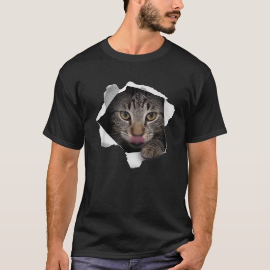 タビー素晴らしキャット破れた布猫好き子猫 Tシャツ (正面)