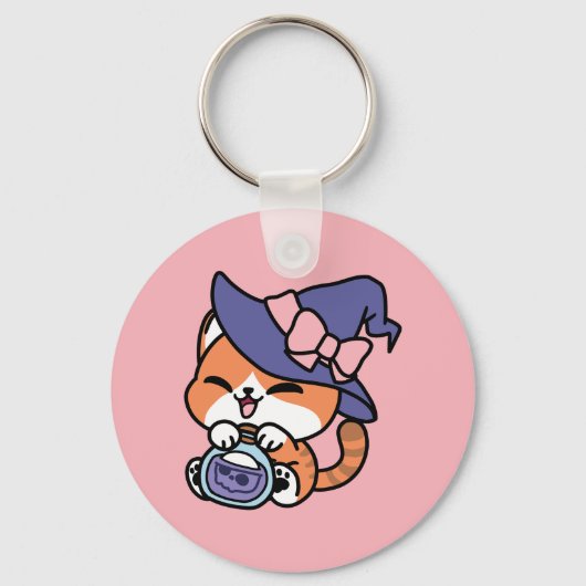 タビー魔女の魔法薬 – かわいいハロウィンの猫デザイン キーホルダー (正面)