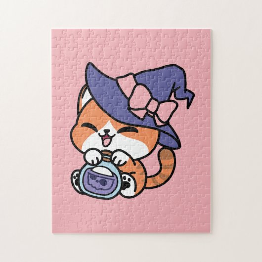 タビー魔女の魔法薬 - かわいいハロウィンの猫デザイン ジグソーパズル (縦)