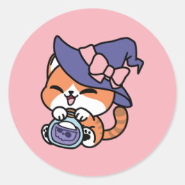 タビー魔女の魔法薬 - かわいいハロウィンの猫デザイン ラウンドシール