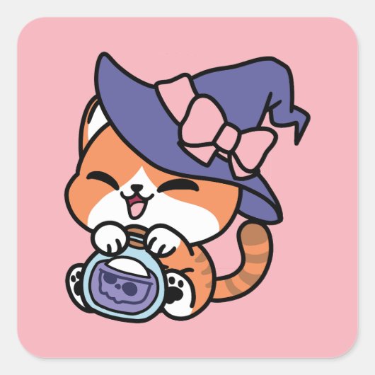 タビー魔女の魔法薬 - かわいいハロウィン猫デザイン スクエアシール (正面)