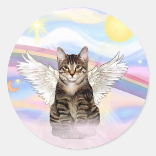 タビー+トラ猫の天使と雲 ラウンドシール (正面)