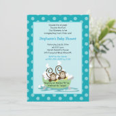 タビ間抜けューツインベイビーシャワーにサル – Aqua 招待状 (スタンド正面)