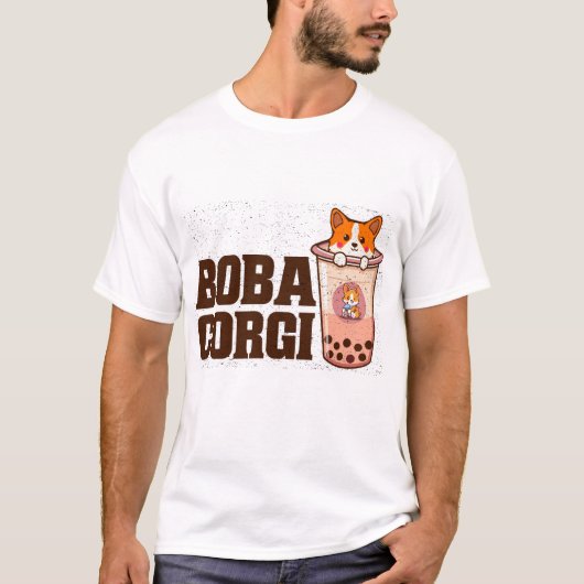 タピオカコーギーのボバティー かわいい犬好きな人へのギフト Tシャツ (正面)