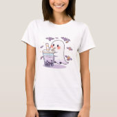 タピオカティーを持つ可愛いお化け Tシャツ (正面)