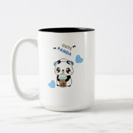 タピオカティーを飲むかわいいパンダ ツートーンマグカップ