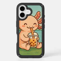 タピオカティー+可愛いウーパールーパー – かわいいピンクの両生類のフォン