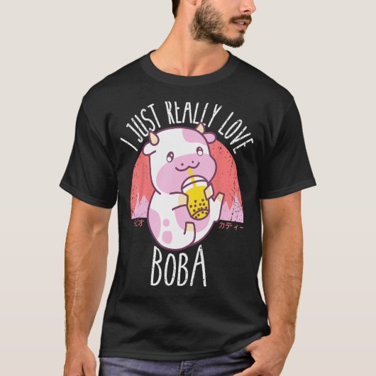 タピオカミルクティーが大好きな人のための牛ギフト Tシャツ (正面)