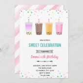 タピオカミルクティー誕生日パーティー招待状 招待状 (正面/裏面)