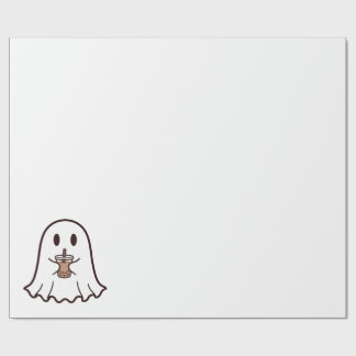 タピオカ付きの可愛いハロウィンのおばけ ラッピングペーパー