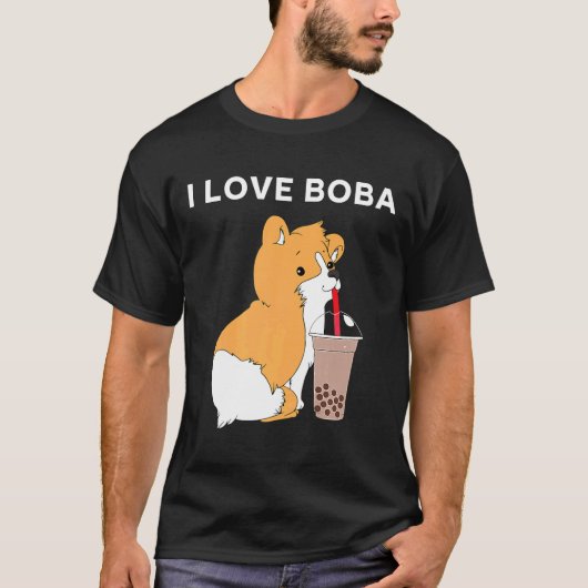 タピオカ好きコーギー犬タピオカティーTシャツ Tシャツ (正面)