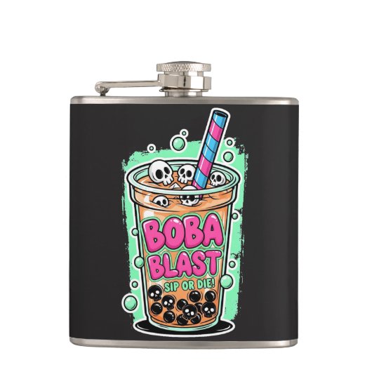 タピオカ爆弾 – 飲むか死ぬか！ ステンレスボトル フラスク (正面)
