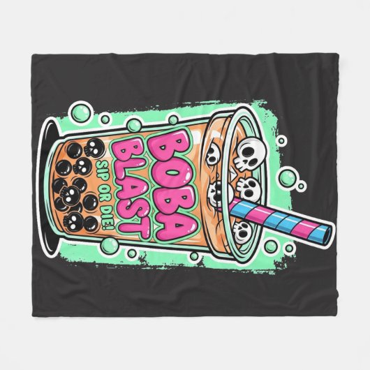タピオカ・ブラスト – 飲むか死ぬか! – フリースブランケット (正面(横))