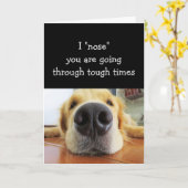 タフな時に癒されるかわいいおもしろい犬 カード (黄色い花)