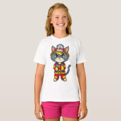 タフな消防士キャット – 90sアニメスタイル tシャツ (正面フル)