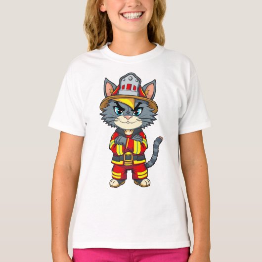タフな消防士キャット – 90sアニメスタイル tシャツ (正面)