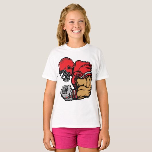 タフサッカー戦士マスコットレッドヘルメットマッスル Tシャツ (正面フル)