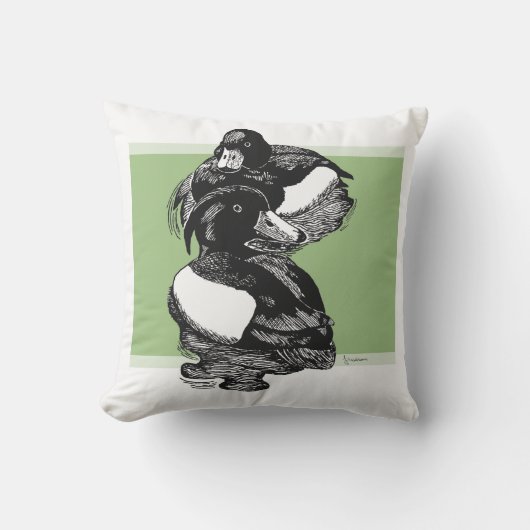 タフテッドアヒルの白黒イラストレーション アウトドアクッション (正面)