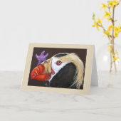 タフテッドパフィンのグリーティングカード カード (黄色い花)