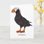 タフテッドパフィン鳥の漫画イラストレーション カード (黄色い花)