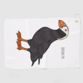 タフテッドパフィン鳥の漫画イラストレーション ゴルフタオル (横)