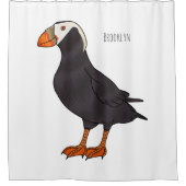 タフテッドパフィン鳥の漫画イラストレーション シャワーカーテン (正面)