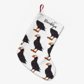 タフテッドパフィン鳥の漫画イラストレーション スモールクリスマスストッキング (正面 (吊り時))