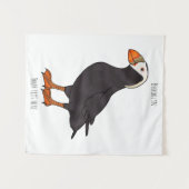 タフテッドパフィン鳥の漫画イラストレーション タペストリー (正面(横))