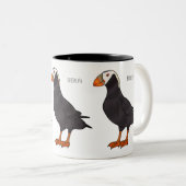 タフテッドパフィン鳥の漫画イラストレーション ツートーンマグカップ (正面右)