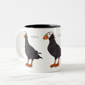 タフテッドパフィン鳥の漫画イラストレーション ツートーンマグカップ (正面左)