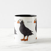 タフテッドパフィン鳥の漫画イラストレーション ツートーンマグカップ (中央)