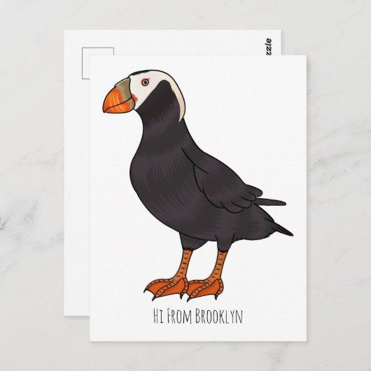 タフテッドパフィン鳥の漫画イラストレーション ポストカード (正面/裏面)