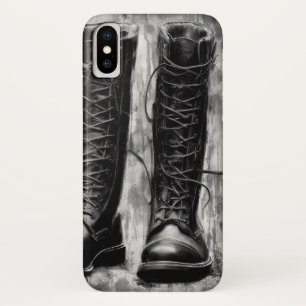 タフバイカーブラックレースアップブーツのイラスト iPhone X ケース