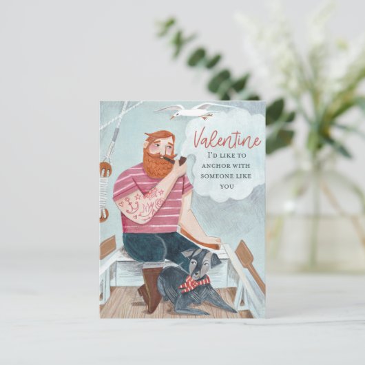 タフブルーピンクシーセーラー&ドッグバレンタインデー シーズンポストカード (スタンド正面)