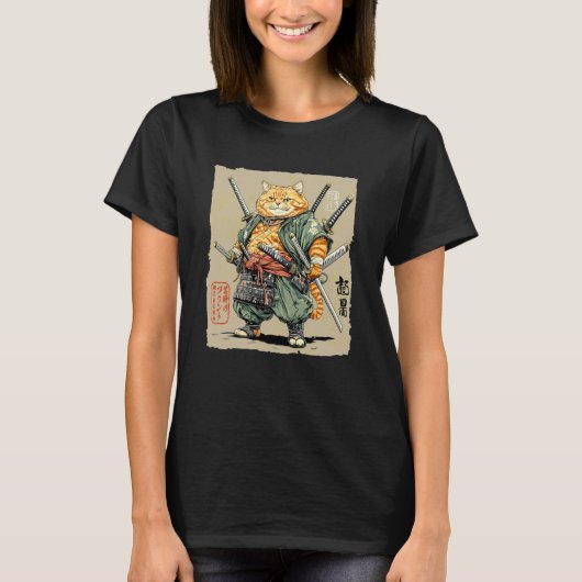 タフ侍猫 多剣の達人 戦士 A Tシャツ (正面)