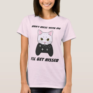 タフ白黒漫画コントローラーのゲーマー猫 Tシャツ