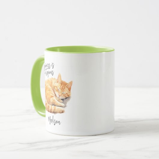 タブビーの猫の幸せが伝染パーソナライズされた マグカップ (正面左)