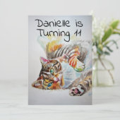 タブビーキャットウォーターカラーガールズ誕生日招待状 招待状 (スタンド正面)