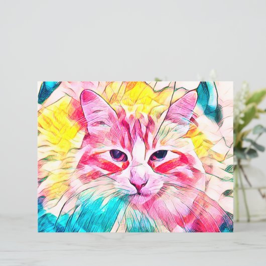 タブビーキャットデザインピンクイエローティール（緑がかった色）アートデザイン (スタンド正面)