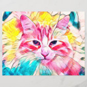 タブビーキャットデザインピンクイエローティール(緑がかった色)アートデザイン (正面)