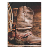 タブレクロスカウボーイブーツバーンウッ素朴ドカントリーR テーブルクロス (正面)