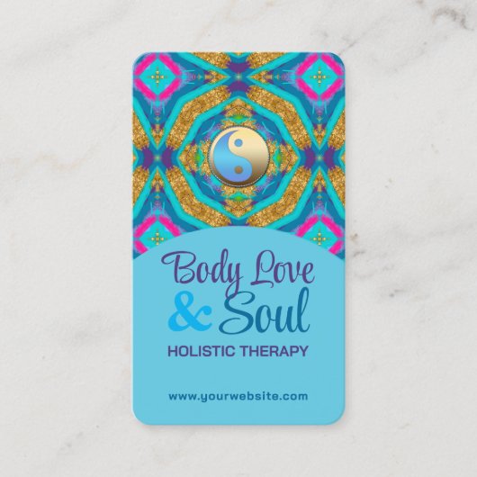 タペストリモダンーニューエイジホリスティックアクアブルー金ゴールド 名刺 (正面)