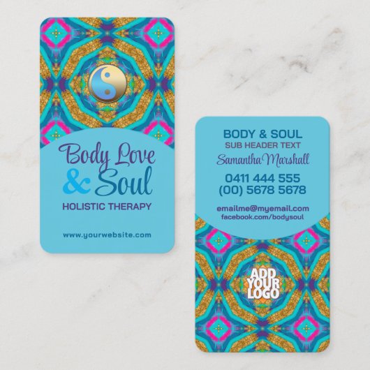 タペストリモダンーニューエイジホリスティックアクアブルー金ゴールド 名刺 (正面/裏面)