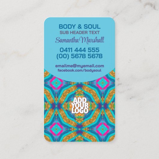 タペストリモダンーニューエイジホリスティックアクアブルー金ゴールド 名刺 (裏面)